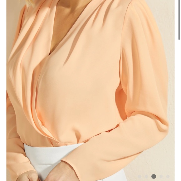 New Guess Marciano Amiee Puffy Sleeve Deep V neck Wrap Blouse XS - Picture 11 of 12
